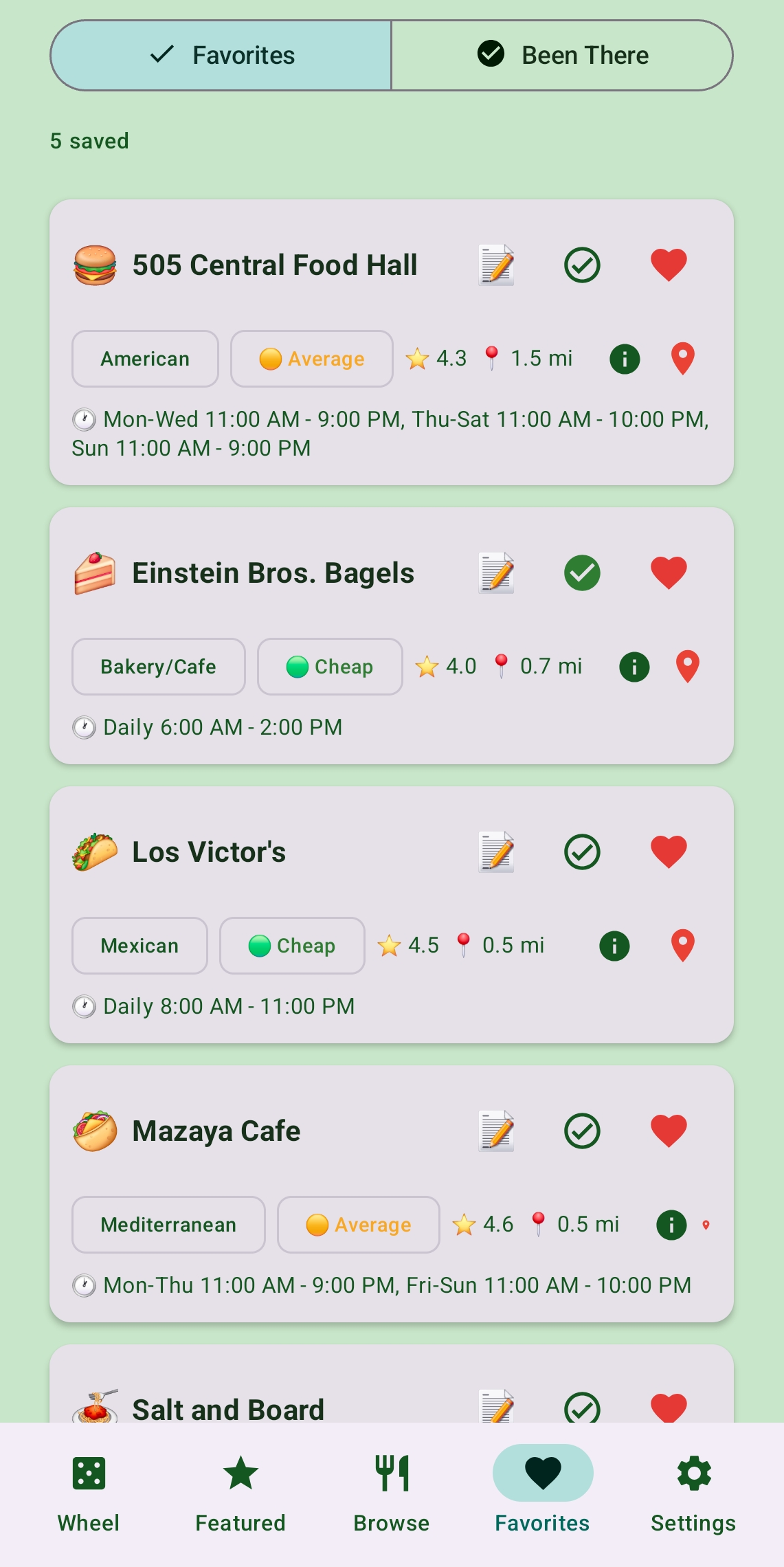 Eat ABQ app screenshot: saved favorites