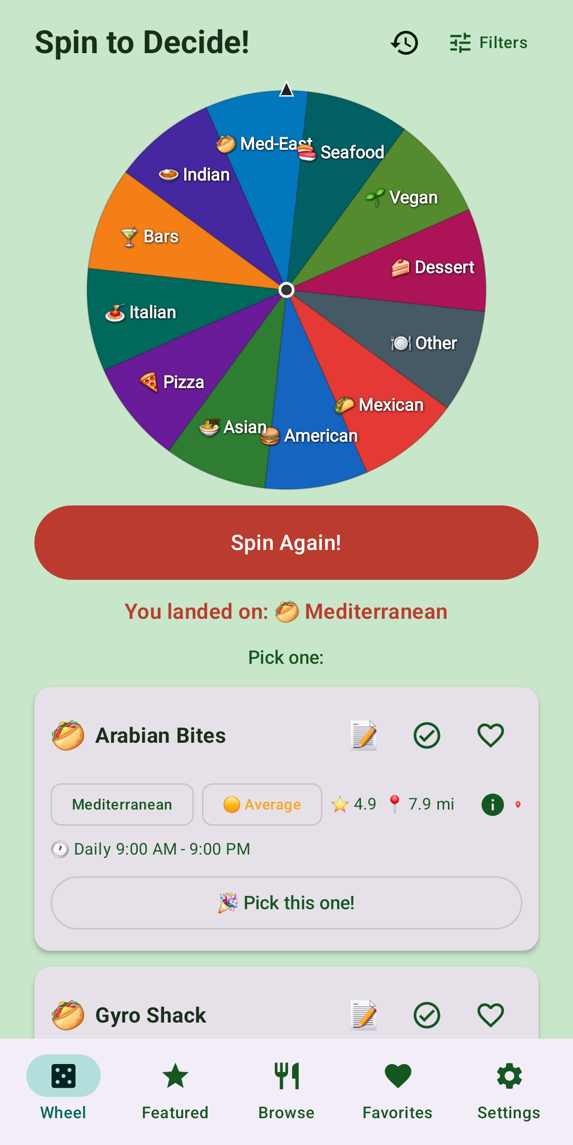 Eat ABQ app screenshot: spin the wheel